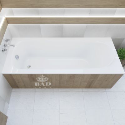 Baignoire rectangulaire 170 x 75 MEDIUM acrylique blanc + Support stabilisateur en polystyrène + Pieds + Vidage à chromé