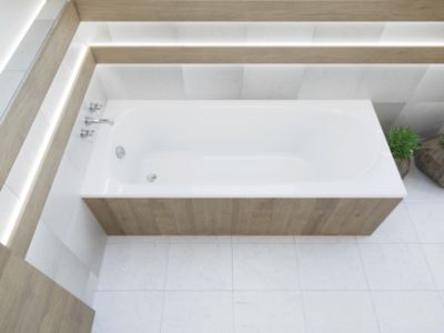 Baignoire rectangulaire 170 x 75 MEDIUM acrylique blanc + Support stabilisateur en polystyrène + Pieds + Vidage à chromé