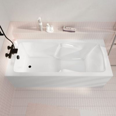Baignoire rectangulaire 170x75x54cm avec zone de douche - Acrylique et ABS Blanc brillant