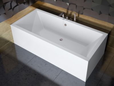 Baignoire rectangulaire 175 x 80 QUADRO acrylique blanc + avec Tablier + Pieds + Vidage à chromé