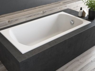 Baignoire rectangulaire 180 x 80 CLASSIC SLIM acrylique blanc + Support stabilisateur en polystyrène + Pieds + Vidage à chromé