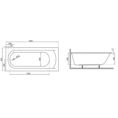 Baignoire rectangulaire 180 x 80 CLASSIC SLIM acrylique blanc + Support stabilisateur en polystyrène + Pieds + Vidage à chromé