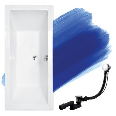 Baignoire rectangulaire 180 x 80 QUADRO SLIM acrylique blanc, sans Habillage + Pieds + Vidage à chromé