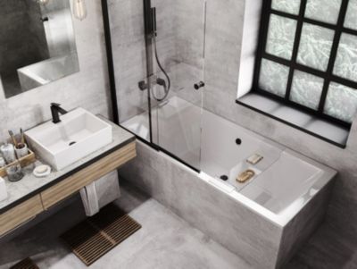 Baignoire rectangulaire 180 x 80 QUADRO SLIM acrylique blanc, sans Habillage + Pieds + Vidage à chromé