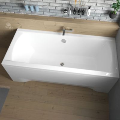 Baignoire rectangulaire 190 x 90 INES acrylique blanc + avec Tablier + Pieds + Vidage à chromé