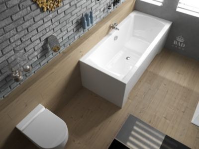 Baignoire rectangulaire 190 x 90 INES acrylique blanc + avec Tablier + Pieds + Vidage à chromé