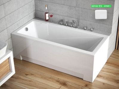 Baignoire rectangulaire - avec Tablier Blanc et Repose Tête OFFERT - MODERN - 180 x 80 cm
