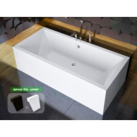 Baignoire rectangulaire - avec Tablier Blanc et Repose Tête OFFERT - QUADRO - 165 x75 cm