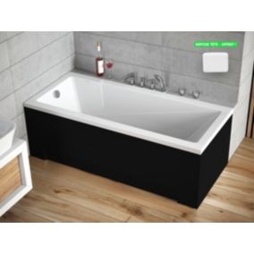 Baignoire rectangulaire - avec Tablier Noir Mat et Repose Tête OFFERT - MODERN - 150 x 70 cm