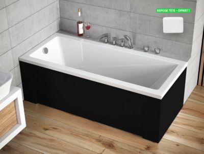 Baignoire rectangulaire - avec Tablier Noir Mat et Repose Tête OFFERT - MODERN - 170 x 70 cm