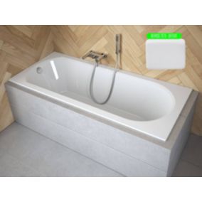 Baignoire rectangulaire blanche à encastrer + repose tête - 150 x 75 cm - INTRICA SLIM