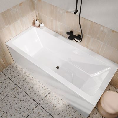 Baignoire rectangulaire duo 180x80x54cm - 100% acrylique blanc brillant - Lignes droites
