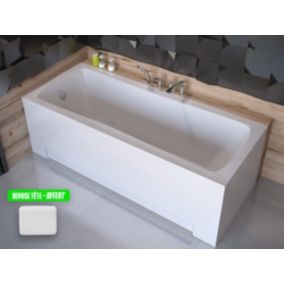 Baignoire rectangulaire + tablier blanc + repose tête - OPTIMA - 160 x 70 cm