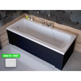 Baignoire rectangulaire + tablier noir mat + repose tête - OPTIMA - 160 x 70 cm