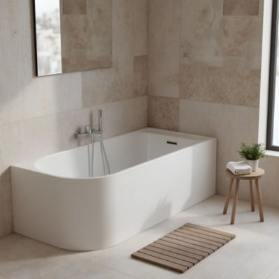 Baignoire semi-îlot d'angle droit 160 x 75 cm blanc, Goodhome Oguta