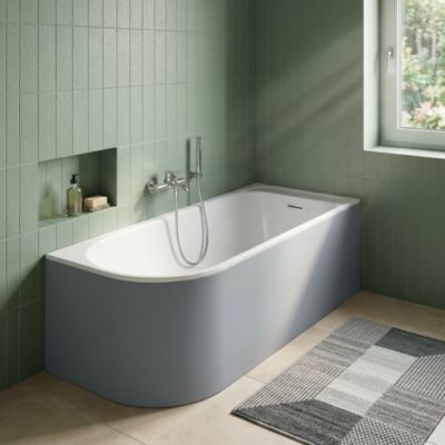 Baignoire semi-îlot d'angle droit 160 x 75 cm gris, Goodhome Oguta