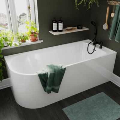 Baignoire semi-îlot d'angle droit 170 x 75 cm blanc, Goodhome Oguta