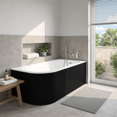 Baignoire semi-îlot d'angle droit 170 x 75 cm noir mat, Goodhome Oguta