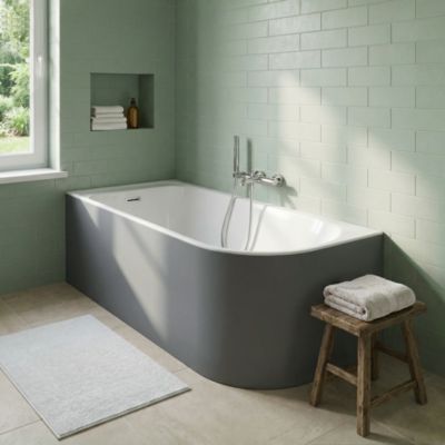 Baignoire semi-îlot d'angle gauche 160 x 75 cm gris, Goodhome Oguta