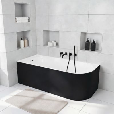 Baignoire semi-îlot d'angle gauche 160 x 75 cm noir mat, Goodhome Oguta