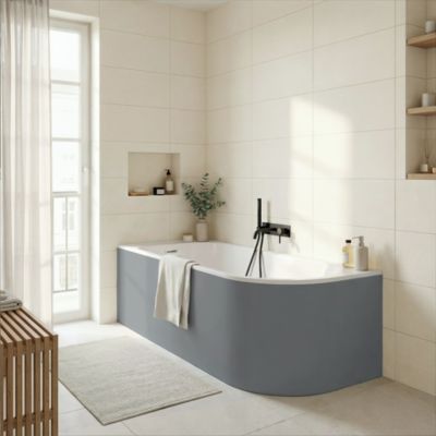 Baignoire semi-îlot d'angle gauche 170 x 75 cm gris mat, Goodhome Oguta