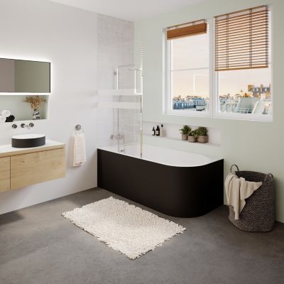 Baignoire semi-îlot d'angle gauche 170 x 75 cm noir mat, Goodhome Oguta