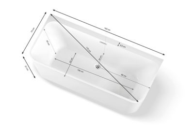 Baignoire semi-îlot murale Mint 160, blanc, 160x75 cm, by Spalina