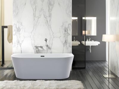 Baignoire semi îlot - 170 x 75 x 58 cm - Acrylique - Blanche - 245 L - DIVINA