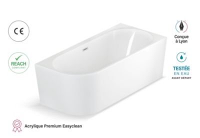 Baignoire semi-îlot murale CAPRI 180 Droite L. 180 x l. 81 cm, by SPALINA