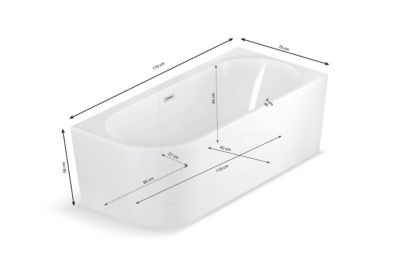 Baignoire semi-îlot murale CAPRI Droite L. 170 x l. 76 cm, by SPALINA