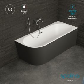 Baignoire semi-îlot murale CAPRI Noire Mate Droite 170x76cm, by SPALINA