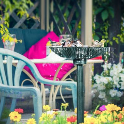 Bain d'oiseaux abreuvoir avec base de jardinière vert antique