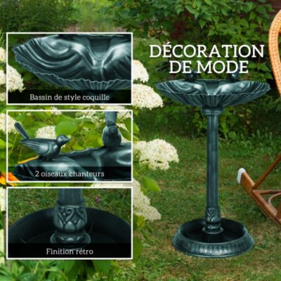 Bain d'oiseaux abreuvoir avec base de jardinière vert antique
