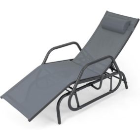 Bain de Soleil avec Accoudoir et Oreiller Amovible Charge 160 KG pour Piscine Gris