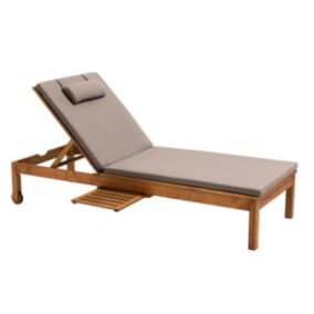 Bain de soleil avec coussin et tablette en bois taupe  Oviala