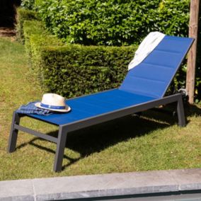Bain de soleil BARBADOS en textilène bleu foncé - aluminium anthracite - Happy Garden