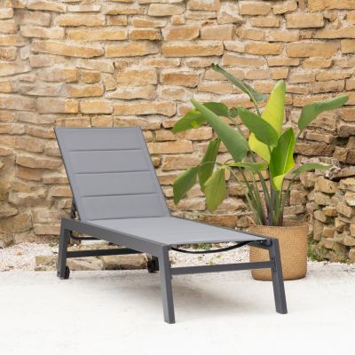 Bain de soleil BARBADOS en textilène gris - aluminium gris anthracite - HAPPY GARDEN