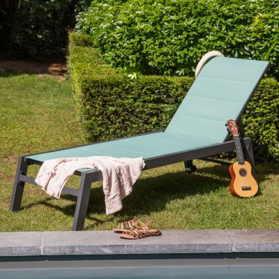 Bain de soleil BARBADOS en textilène vert d'eau - aluminium anthracite - Happy Garden