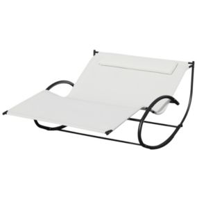 Bain de soleil à bascule 2 places design contemporain assise dossier ergonomiques oreiller métal noir textilène crème