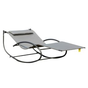 Bain de soleil à bascule 2 places design contemporain - assise dossier ergonomiques, oreiller - métal noir textilène gris