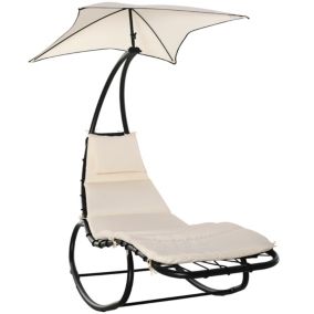 Bain de soleil à bascule design contemporain - pare-soleil, matelas grand confort, têtière - métal époxy noir polyester crème
