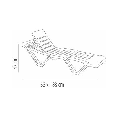 Bain de soleil blanc polypropylène empilable l.63 x P.188 x H.47 cm