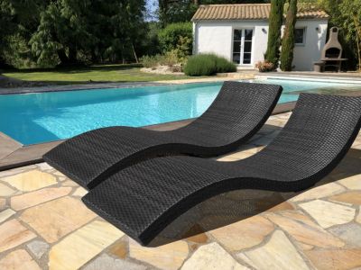Bain de soleil Cancun résine tressée noir L.190 cm DCB Garden (lot de 2)