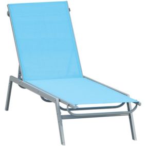 Bain de soleil design contemporain - dossier inclinable - dim. 170 x 58 x 97 cm - métal époxy textilène bleu ciel