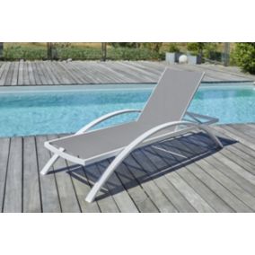 Bain de soleil empilable Barcelona DCB Garden aluminium et textilène blanc taupe L 195 x l 74 x H 32 cm