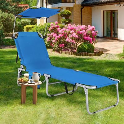 Bain de Soleil Pliable Inclinable à 5 Positions Auvent Rotatif Charge 150 KG Poche Latérale Cadre en Acier Bleu