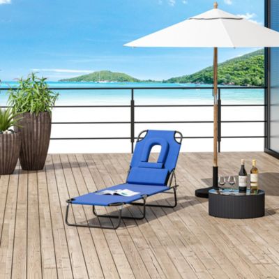 Bain de soleil pliable transat inclinable 4 positions chaise longue de lecture 3 coussins fournis bleu