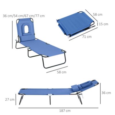 Bain de soleil pliable transat inclinable 4 positions chaise longue de lecture 3 coussins fournis bleu