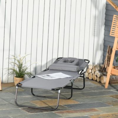 Bain de soleil pliable transat inclinable 4 positions chaise longue de lecture 3 coussins fournis gris