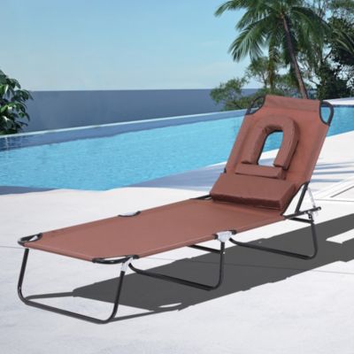 Bain de soleil pliable transat inclinable 4 positions chaise longue de lecture 3 coussins fournis marron